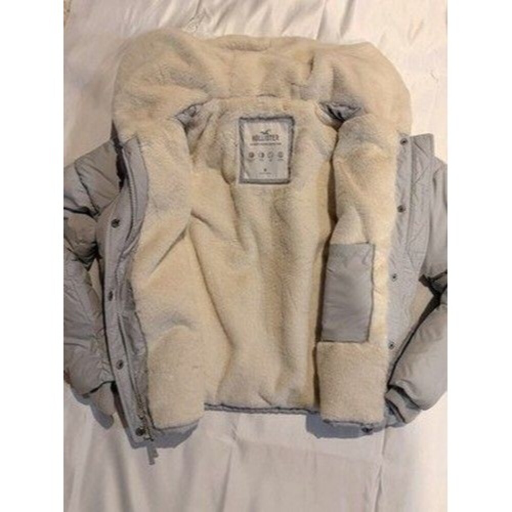 Hollister Coat Ultimate Puffer Collection Womens M Gray Full Zip Hooded Y2K